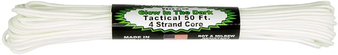Paracord Planet Glow in The Dark 550lb Paracord – 4 Strand Luminous Parachute Cord for Nighttime Outdoor Utility – 50 ft