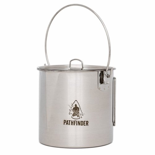 The Pathfinder School Stainless Steel Folding Skillet & Lid + Bush Pot & Lid Set – Durable Outdoor Cookware for Camping, Bushcraft, Survival, Hiking, & Backpacking Essentials