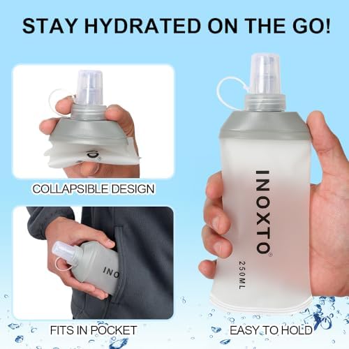 INOXTO Running Hydration Vest ,Lightweight Insulated Pack with 250ml Soft Flask Daypack for Hiking Trail Running Cycling Race Marathon for Women Men (Gray, Standard)