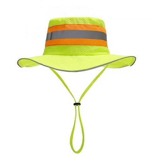 High Visibility Reflective Sun Hat Mesh Work Safety Boonie Hat UPF50+ Wide Brim Bucket Cap for Outdoor Hiking Men Women