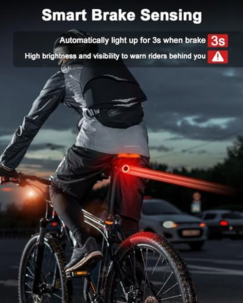 EQIIO Smart Bike Tail Light Brake Sensing Rear Lights, Bike Lights for Night Riding Rechargeable Auto On/Off, Ultra Bright Bicycle Light Waterproof, LED Cycling Safety Warning Taillight Accessories