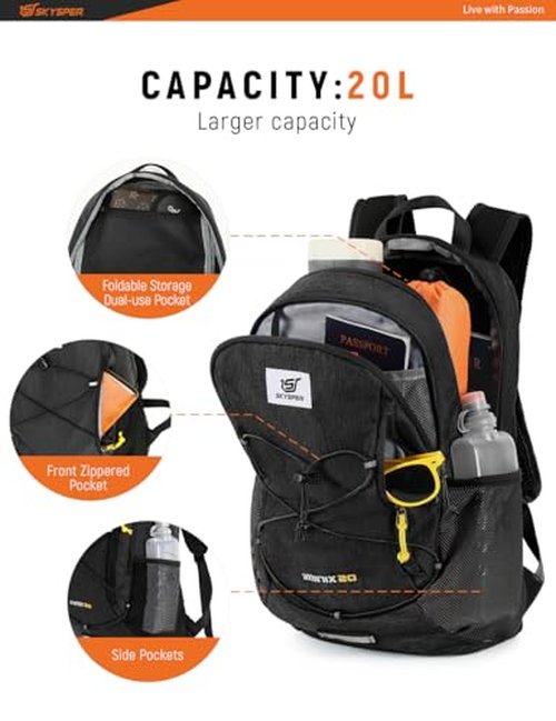 SKYSPER Foldable Small Backpack – 20L Lightweight Hiking Daypack with Chest Belt Packable Travel Rucksack for Women Men