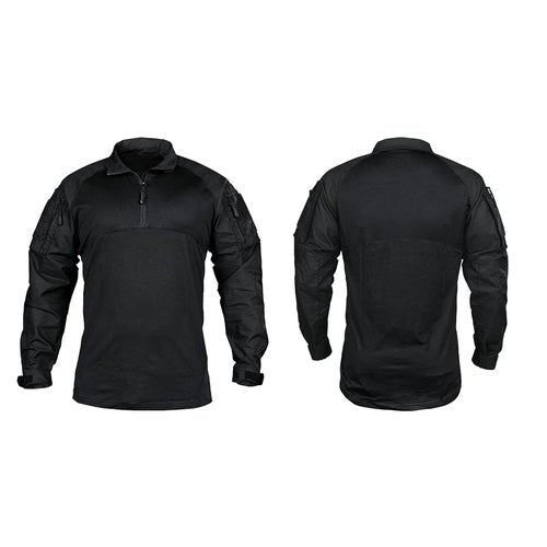 IDOGEAR Men’s Tactical Military Shirts 1/4 Zip Combat BDU Shirts Camo Long Sleeve with Pockets for Outdoor Airsoft Paintball(Black,Small)