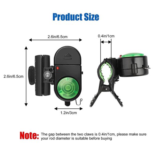 MuNanshan New 4Pcs Fishing Bite Alarm, Sensitive Electronic Fishing Alarms Indicator, Sound Bite Alert Bell with LED Lights