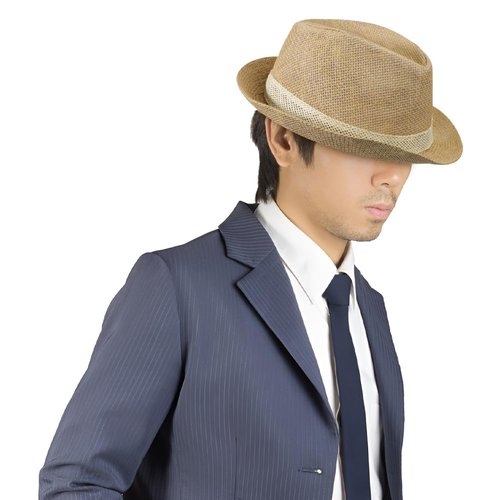 Short Brim Straw Fedora Hat Sun Protection Panama Hat Packable Jazz Beach Cap Roll Up Trilby Cap for Men Women Khaki