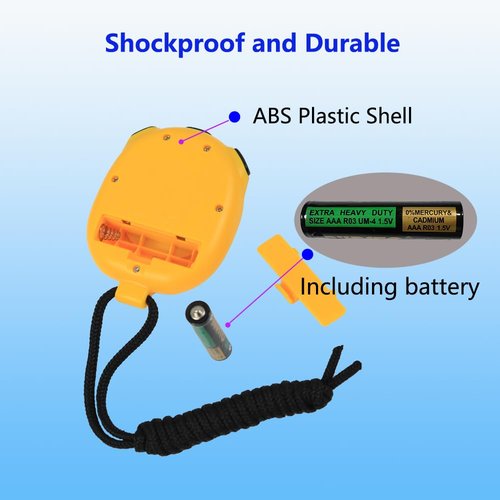 Bairnqner Stopwatch Timer with Countdown, ON/Off Simple Operation No Clock No Date, Digital Stop Watch for Sports, Yellow