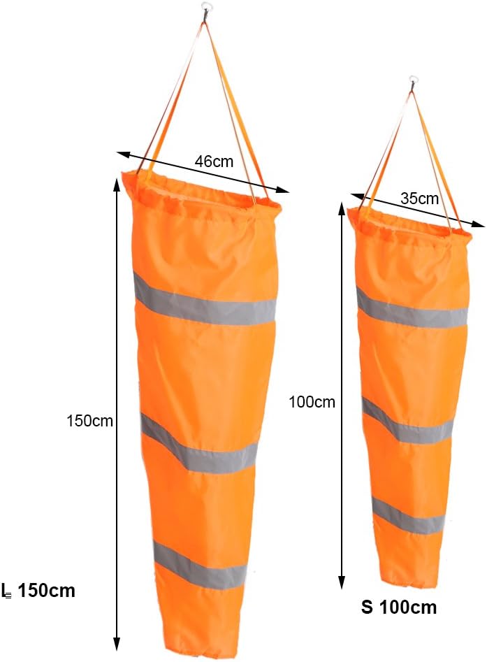 Zerodis Orange Outdoor Airport Windsock Rip-Stop Wind Measurement Sock Bag with Reflective Belt(100cm)