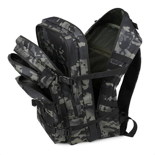 ORILOOSEN 48L 3-day Tactical backpack heavy duty zipper,Hiking Camping Hunting Climbing backpack Nylon canvas Knapsack Outdoor backpack (Camouflage black)