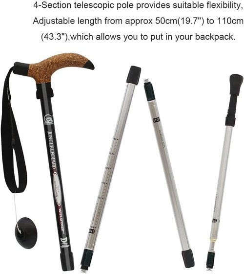 Aluminum Alloy Quick Lock Trekking Pole Anti-Shock Walking Stick Adjustable Cane Crutch for Mountains Trekking Hiking,Ultralight Collapsible with Cork Grips Tungsten Tips
