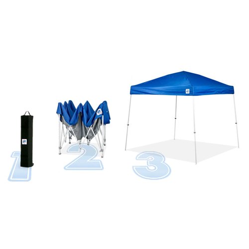 E-Z UP 10' x 10' Canopy, Spike Set, Roller Bag and Camping Cube Tent Converter for Shelter, Royal Blue