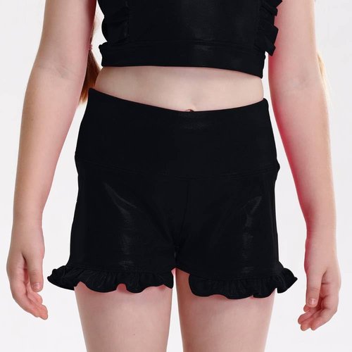 Syhuh Girls' Modern Ruffle Athletic Shorts - Gymnastics, Bright Black