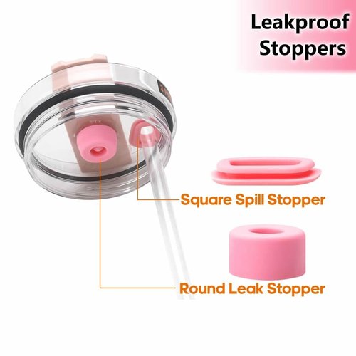 Stanley Cup Accessories Set of 6 PCS, Pink Glitter Letter Theme with Keychain, Butterfly Straw Topper, Silicone Boot, Patch & Cup Decor Kit,Water Bottle Carrier Set (Tumbler Not Included)