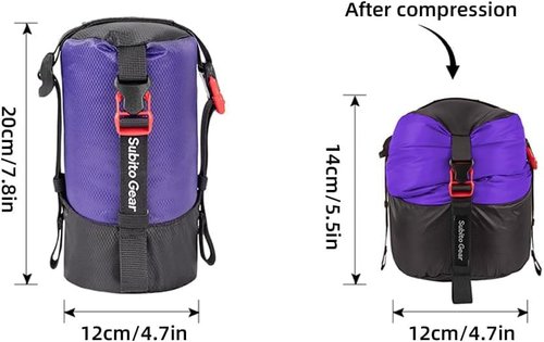 Ultra-light Compression Stuff Sack, 70D Nylon Sleeping Bag Stuff Sack 1L/5L/7L/17L/25L Compression Bag Space Saving Gear for Camping Hiking Backpacking (Purple 1~2L)