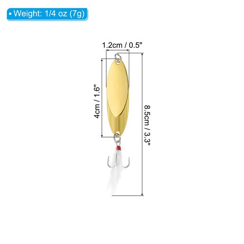 PATIKIL Fishing Spoons 1/4 oz 7g, 5Pcs Fishing Lures Casting Spoon Treble Hooks Jigs Hard Metal Spinner Baits for Freshwater Saltwater Salmon Bass, Gold Tone