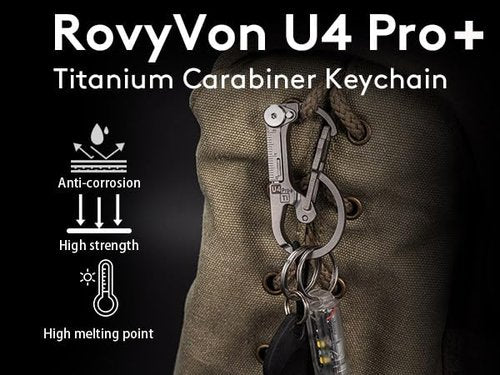 RovyVon U4 Pro Plus Titanium EDC Keychain Carabiner and RovyVon A2 G4 Keychain Flashlight USB C Rechargeable Bundle