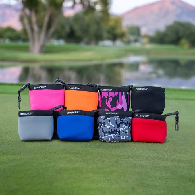 Golf Club and Golf Ball Cleaning Bag, Waterproof Clean Face Technology Liner, Detachable Clip, Machine Washable, Cleans Club Grooves, Dry Exterior (Neoprene or Microfiber Option Available)