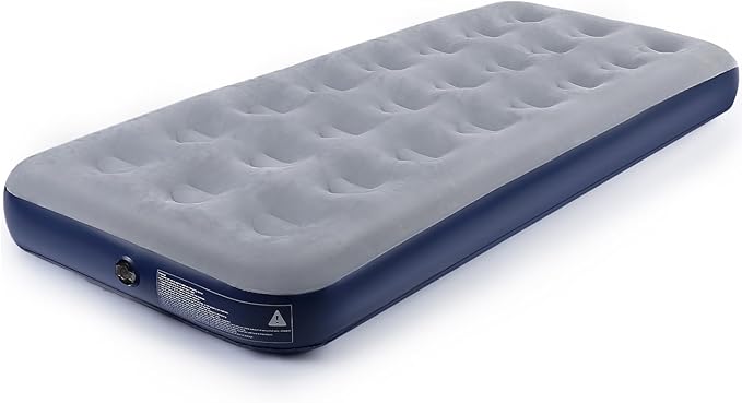 Camping Air Mattress Inflatable Air Bed Flocked Surface Travel Bed Sleeping Pad Air Bed for Outdoor Camping Tent Guest Travelling(Navy Blue )