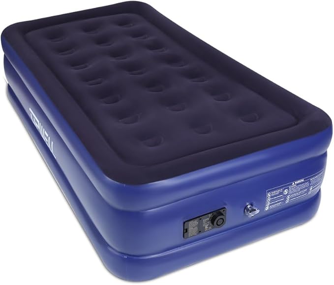 UPWELL Inflatable Air Mattress Twin with Built in Pump Comfort Blow up Bed Waterproof Fast&Easy Set up Dura Beam Strong Support Mattress for Home Guests & Camping Navy Blue