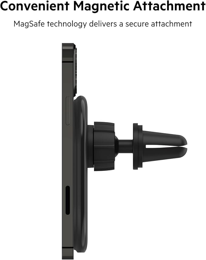 Belkin MagSafe-Compatible Magnetic Wireless Car Charger 10W - BoostCharge Pro Wireless Charger, Magnetic Car Vent Phone Mount for iPhone 16, iPhone 15, 14, & 13 Series - Black