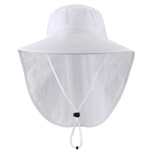 Home Prefer Outdoor UPF50+ Sun Hat Wide Brim Mesh Fishing Hat with Neck Flap (White)