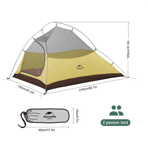 Naturehike Cloud Up Free Standing 2 Person Backpacking Tent Ultralight Nylon Double Layer Camping Tents for Two Person (20D Nylon Green, 2 Person)