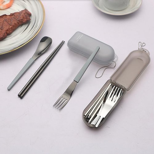 2Pack Folding Stainless Steel Cutlery Set with Case, Travel Foldable Collapsible Portable Tableware Utensil Spoon Fork Chopsticks for Picnic