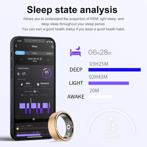 Fitness Smart Ring with 7/24 Heart Rate Monitor Pedometer Sleep Ring Waterproof Tracker Casual Sports Ring Gold Black Ring