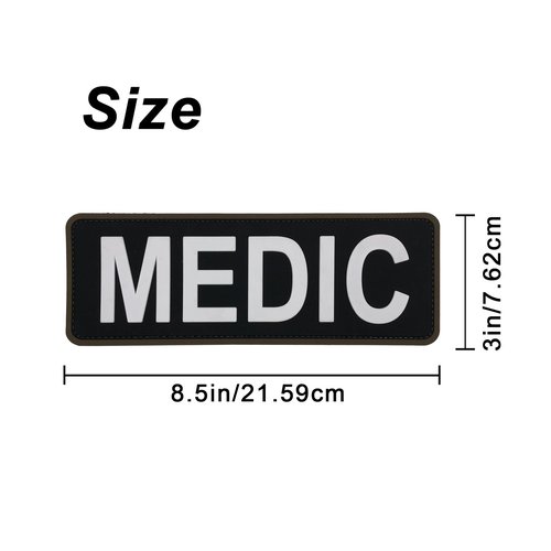 uuKen Medic Patch PVC Black and White Medic Patches 8.5×3 inches for Bag Backpack Vest Jacket Clothing Uniform (Black and White, L 8.5"×3")