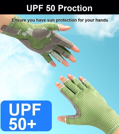 SUJAYU Fishing Gloves for Men & Women - Anti-slip Silicone Sailing, Kayak, Paddling, Rowing Gloves - UV Sun Protection for Fly Fishing Accessories (Black, Large)