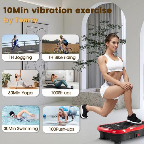 Vibration Plate Exercise Machine for Whole Body Workout - Home Fitness Vibrating Platform with Resistance Bands - Improve Circulation, Muscle Tone & Bone Density - Supports Up to 330 lbs(Red)