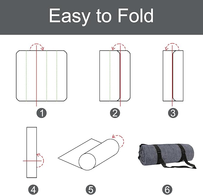 Grey Picnic Blanket with Strap, 60'' x 80'' Sandproof Beach Mat with Storage Bag, Waterproof Outdoor Blanket for Travel Camping Park Beach, Machine Washable (Grey)