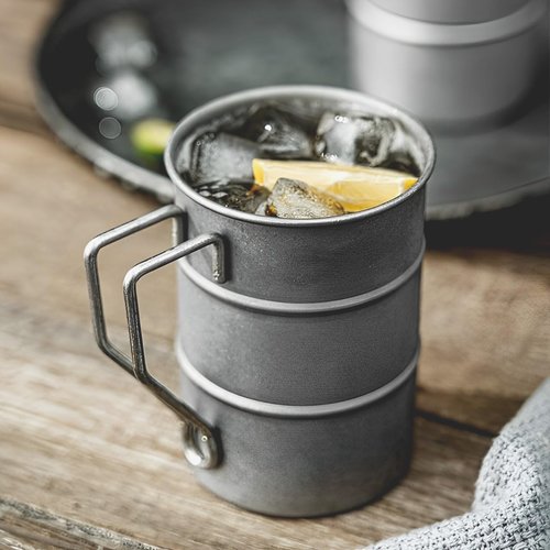 TANZOIJI Vintage Coffee Mugs Stainless Steel Mug with Handle Camping Coffee Mugs Outdoor Hiking Cup Lightweight Camping Gear for Men Backpacking Mug, Set of 2-Silver (16.9oz/500ml)
