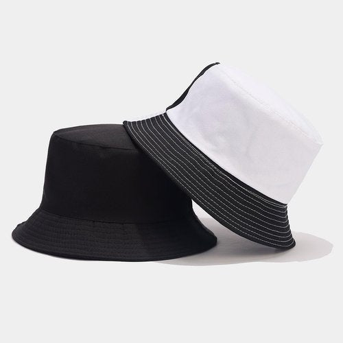 Quanhaigou Reversible Printed Bucket Hat,Summer Beach Outdoor Cap (Black White)
