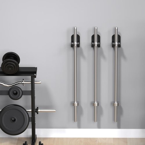 HUFEEOH Heavy-Duty Olympic Barbell Hanger - Black Stainless Steel Gym Rack for Home & Garage, Vertical Weight Storage with Rubber Gasket, Quick-Install Space Saver (Fits Under 30mm Bars)