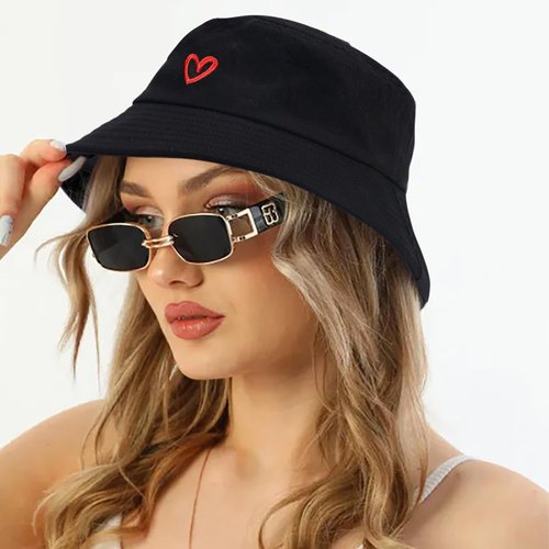 XYIYI 2 Pack Heart Black Beige Unisex Bucket Hat for Women Men Summer Beach Fishing Hat Sun Hat