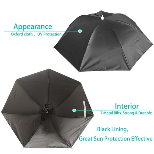 Bocampty Umbrella Hat, 37 inch Fishing Umbrella Hat Hands Free Foldable UV Protection Fishing Cap Adjustable Headwear