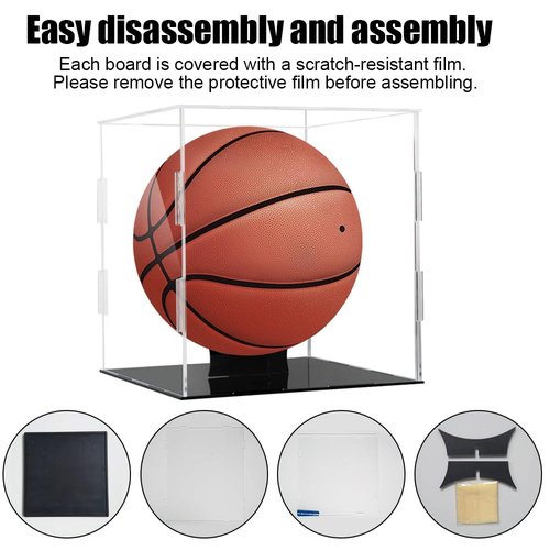 NETGOG Basketball Display Case Stand, Clear Acrylic Basketball Display Box with Removable Stand Holder Storage Dustproof Basketball Display Stand for Baseball Soccer Volleyball Collectibles