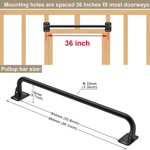 BeneLabel Pull Up Bar Wall Mount 500 LBS Capacity Doorway Chin Up Bar Steel Joist Mount Pullup Bar Multifunctional Heavy Duty Chinup Bar with Carabiner for Doorway Indoor Home Gym Garage