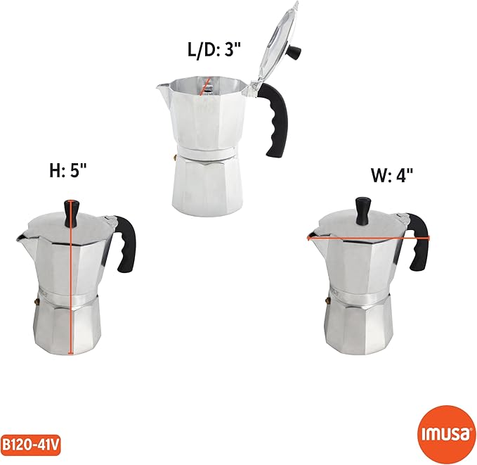 IMUSA USA B120-41V Aluminum Espresso Stovetop Coffeemaker 1-cup, Silver