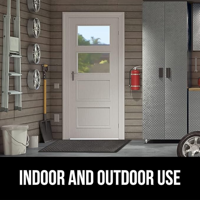 GORILLA GRIP 100% Waterproof All-Season WeatherMax Doormat, Durable Natural Rubber, Stain and Fade Resistant, Low Profile, Indoor Outdoor Door Mats, Easy Clean Patio Entrance Mat, 17x29, Gray Diamond