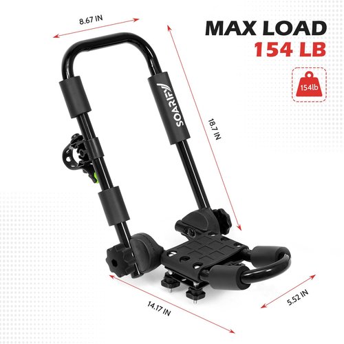 Soarify Folding Kayak Roof Rack Premium J-Bar for Canoe Carrier SUP Paddle Surfboard Mount on Car SUV and Truck Crossbar (1 Pair)