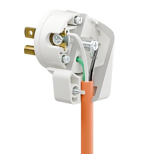 12-Direction Adjustable Right Angle Nema 5-15P 15A 125V Rewireable AC Plug - White, ETL Verified