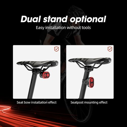 CYCLAMI Bike Tail Light, Smart Brake Sensing Bicycle Rear, Main + Sub Light Auto On/Off, 4 x 5 Modes, Ultra Bright LED Back Lights, IPX6 Waterproof, USB Rechargeable, Cycling Safety Accessories
