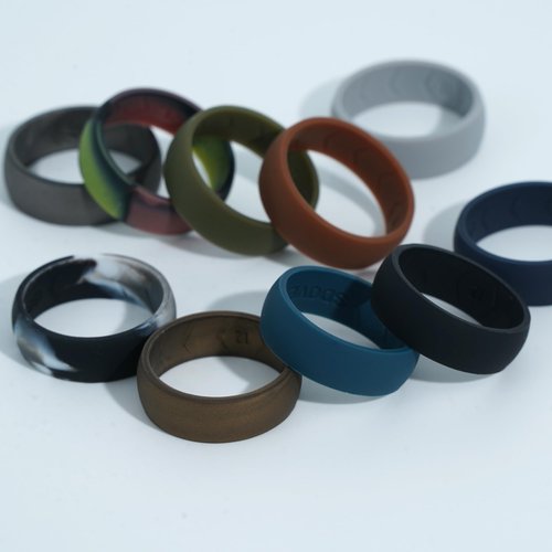 icooci 10 Paks Silicone Rings for Men, Breathable Air Flow Grooves Rubber Wedding Bands 8.5mm Wide 2.5mm Thic,Size 07