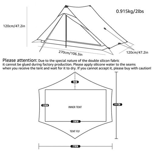 3FULGEAR Lanshan 2 Pro Tent 2 Person Ultralight Camping Tent, 3/4 Season Professional 20D Silnylon Rodless Tent for Camping, Climbing, Hiking (Green 2 Pro, 3 Season)