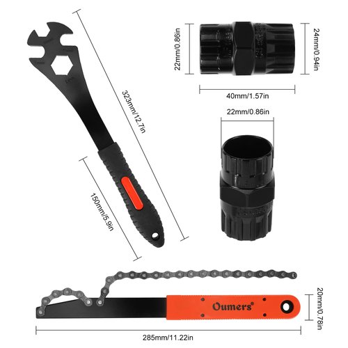 Oumers Bike Cassette Removal Tool, Bicycle Chain Whip+Pedal Wrench+2 in1 Freewheel Removal Tool, Bicycle Pedal Removal Tool, Freewheel Remover, Wrench Sprocket Remover for Bike Repair