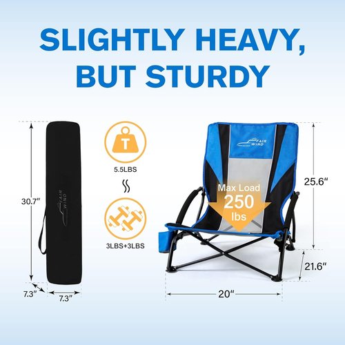 FAIR WIND 1 Pack Beach Chair with Umbrella for Adults Shade Chair Folding Backpack Portable Concert Bag Sand Chair with Cup Holder - Navy Blue with Black
