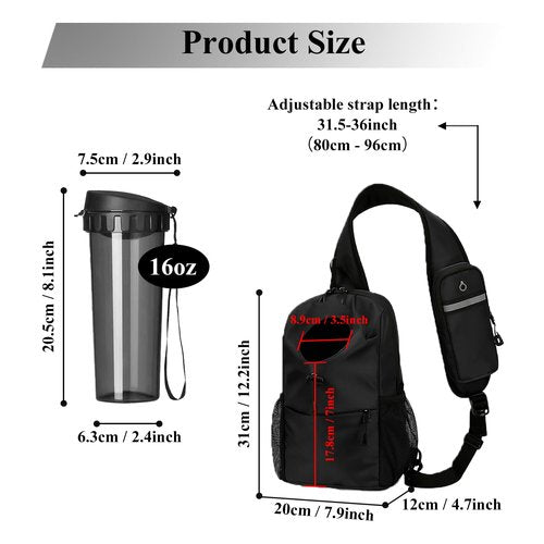 VANNMESTER Crossbody Sling Bag for Men Women Travel Sling Bag with Bottle Holder & Phone Pouch Lightweight One Strap Sling Backpack for Hiking Walking Biking