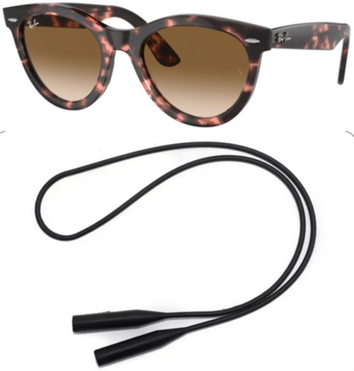 Ray-Ban RB2241 Sunglasses Bundle: RB 2241 WAYFARER WAY 133451 Pink Havana/Clear Gradient Brown Crystal Standard and Universal Anti-slip Silicone Leash