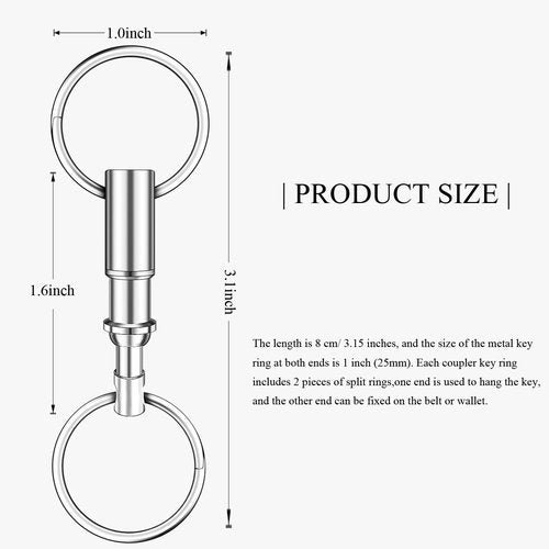 DUMEALAGR Quick Release Keychain, Detachable Pull Apart Key Rings Keychains Snap Lock Holder Dual Pull Apart Key Chain